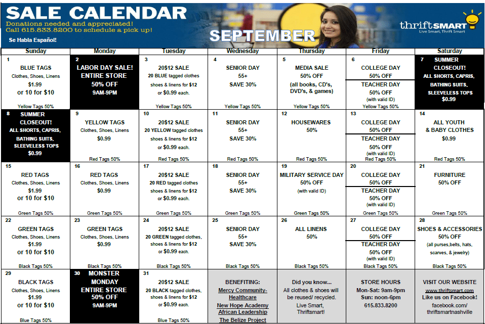 September Deal Days Calendar 