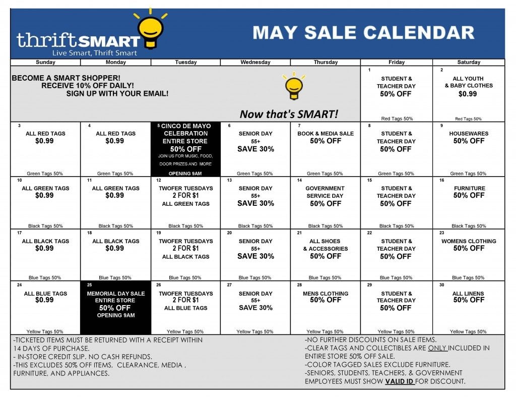 May 2015 Sales Calendar Thrift Smart