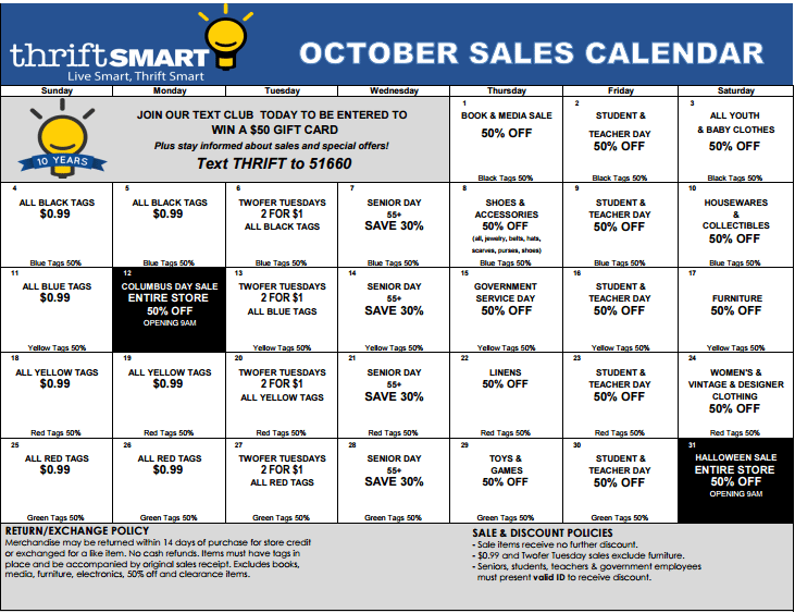 October Sale Calendar