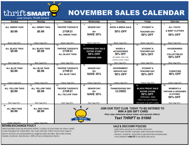 November Sale Calendar