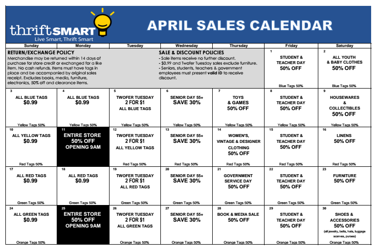 April Sale Calendar