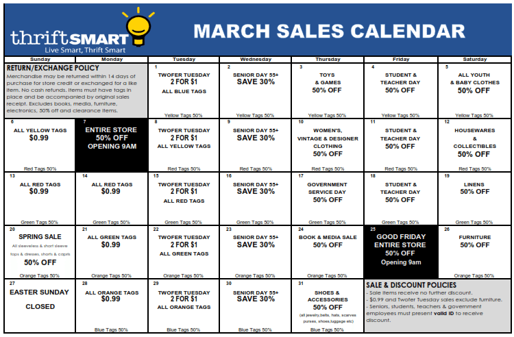 March Sale Calendar