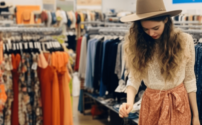 Young woman immersed in her vintage finds at ThriftSmart, a highlight among vintage shops Nashville offers.