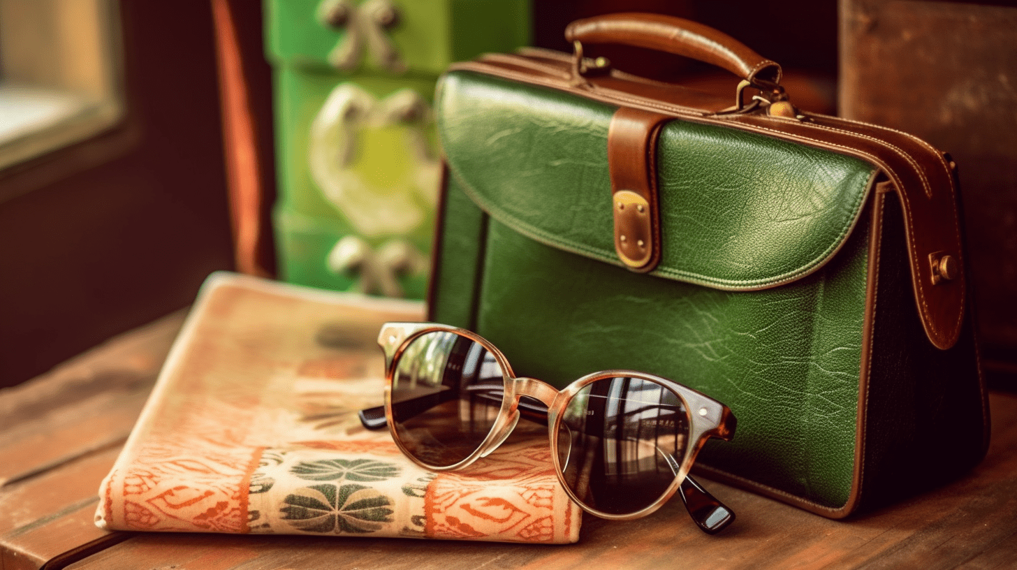 Close-up of vintage sunglasses and a retro handbag, representing the unique finds at ThriftSmart, one of the best thrift shops near me.