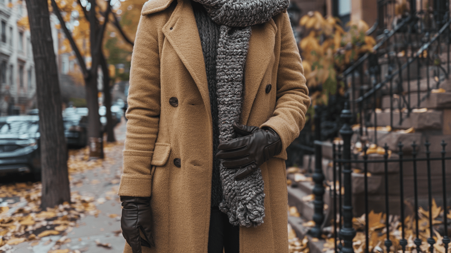 Affordable winter wardrobe essentials in Nashville showing a layered winter outfit on a tree-lined sidewalk